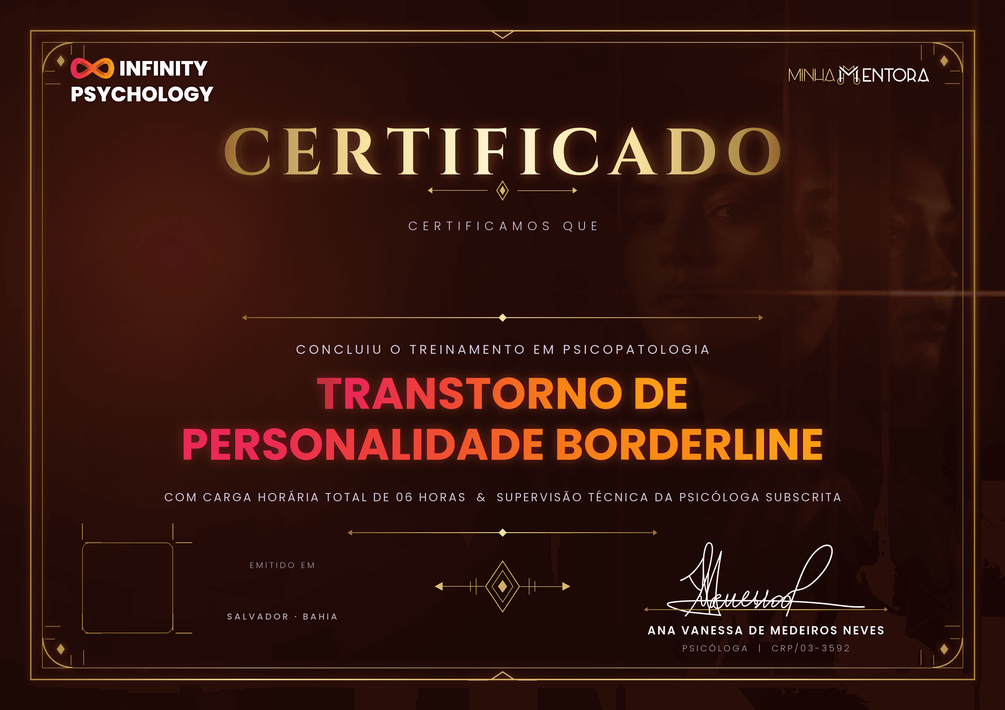 Mockup do certificado digital do módulo Transtorno de Personalidade Borderline