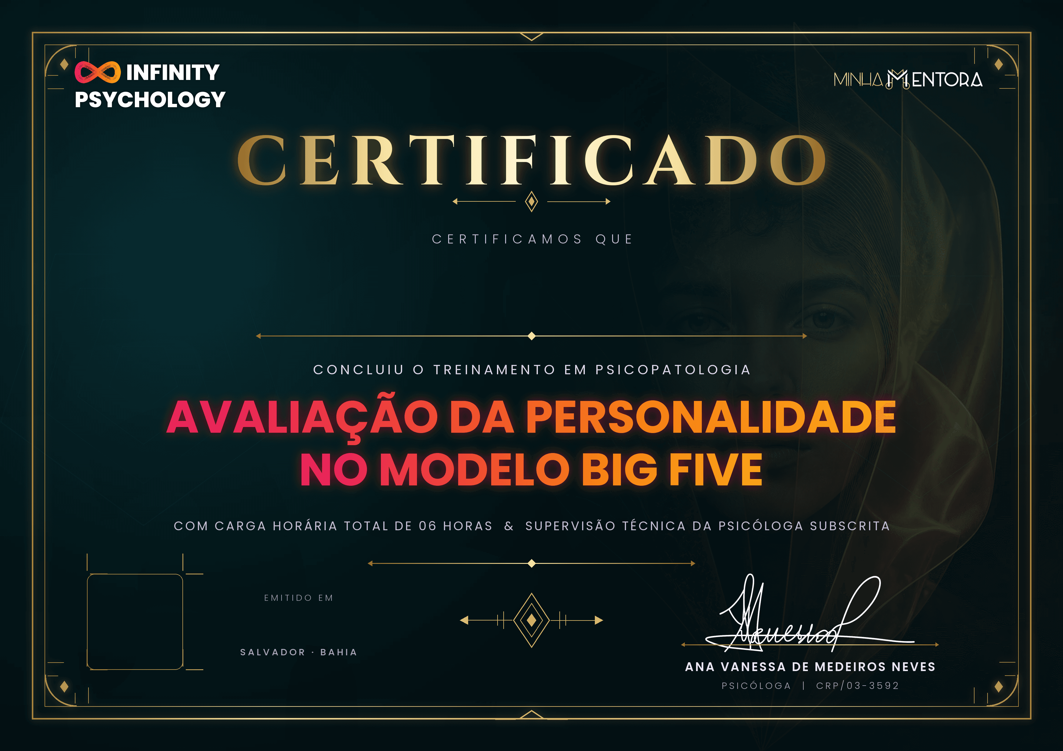 Mockup do certificado digital do módulo Avaliação da Personalidade no Modelo Big Five
