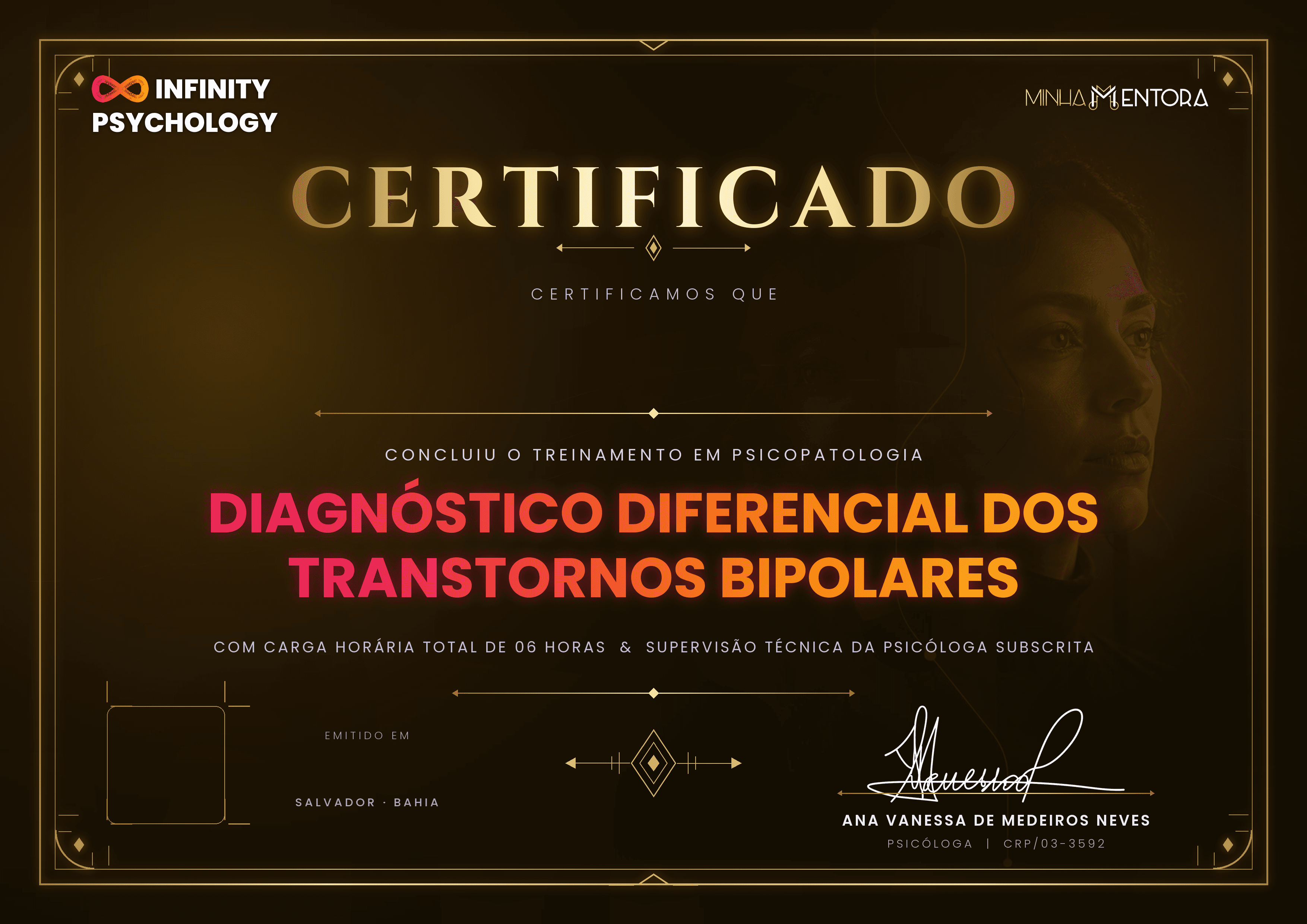 Mockup do certificado digital do módulo Diagnóstico Diferencial dos Transtornos Bipolares
