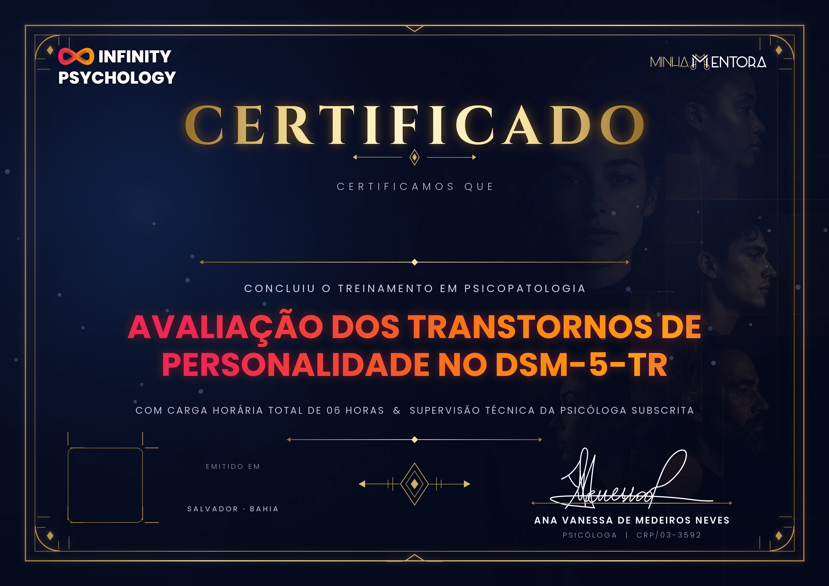 Mockup do certificado digital do módulo Transtornos de Personalidade no DSM-5-TR